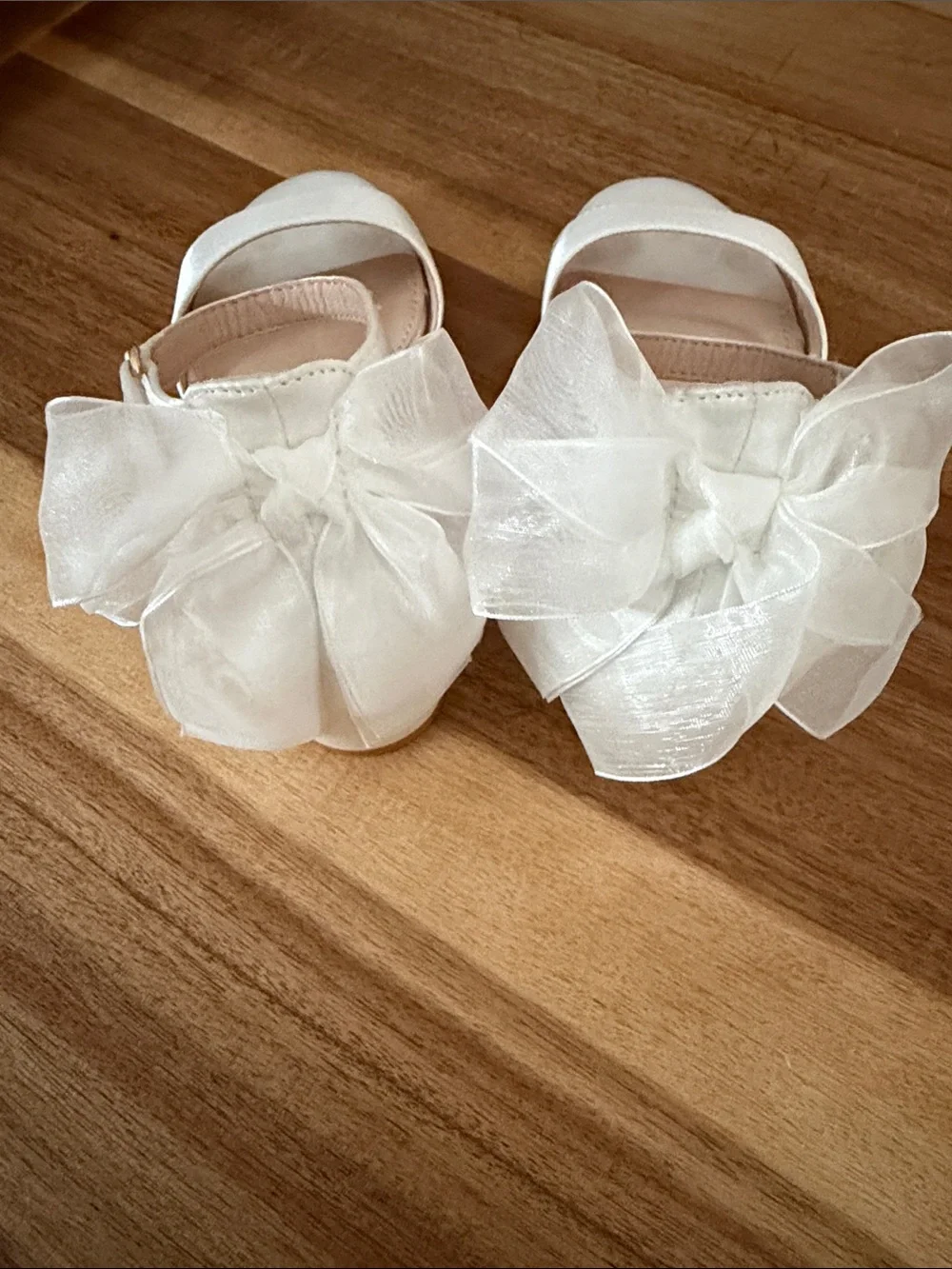 White Satin Bow Ankle-Strap Sandals for Girls size 13